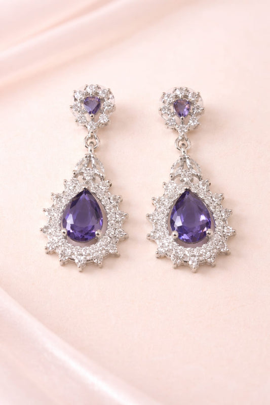 Royal Purple Stone Diamond Look Necklace Set with Earrings