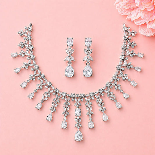 Elegant American Diamond Necklace Set with Earrings