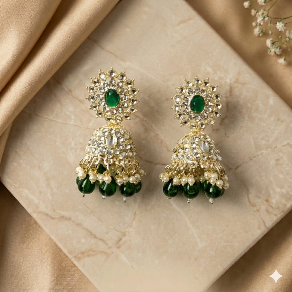 Green Kundan Necklace Set with Earrings & Maang Tikka