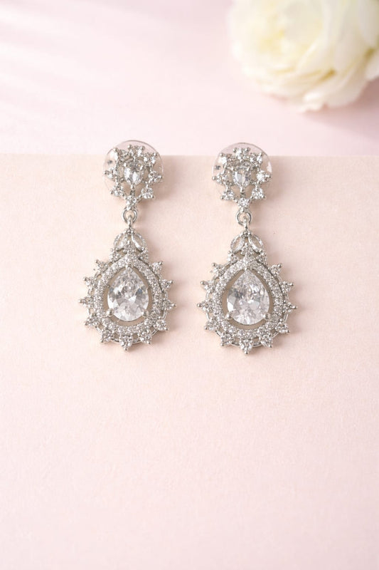 Premium Diamond Look White Stone Necklace Set with Earrings
