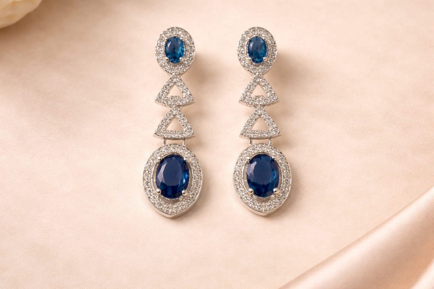 Royal Blue Stone Diamond Look Necklace Set with Earrings