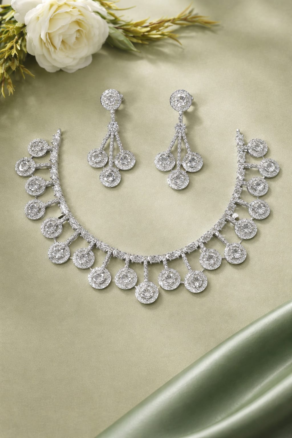 Elegant Diamond Look Necklace Set with Earrings