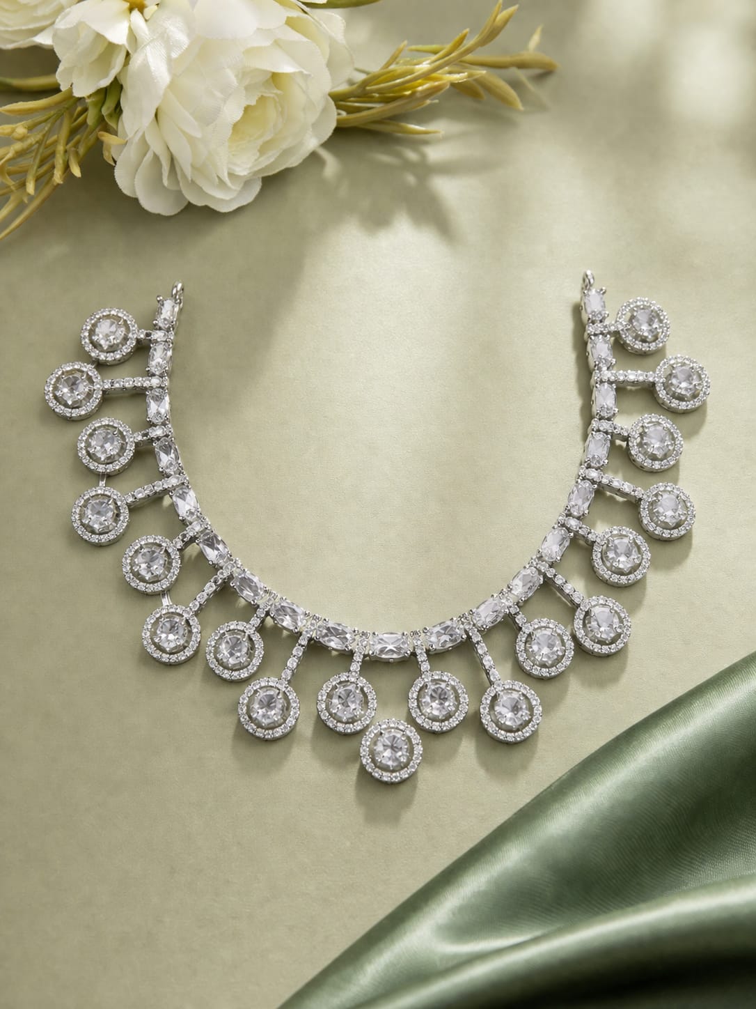 Elegant Diamond Look Necklace Set with Earrings
