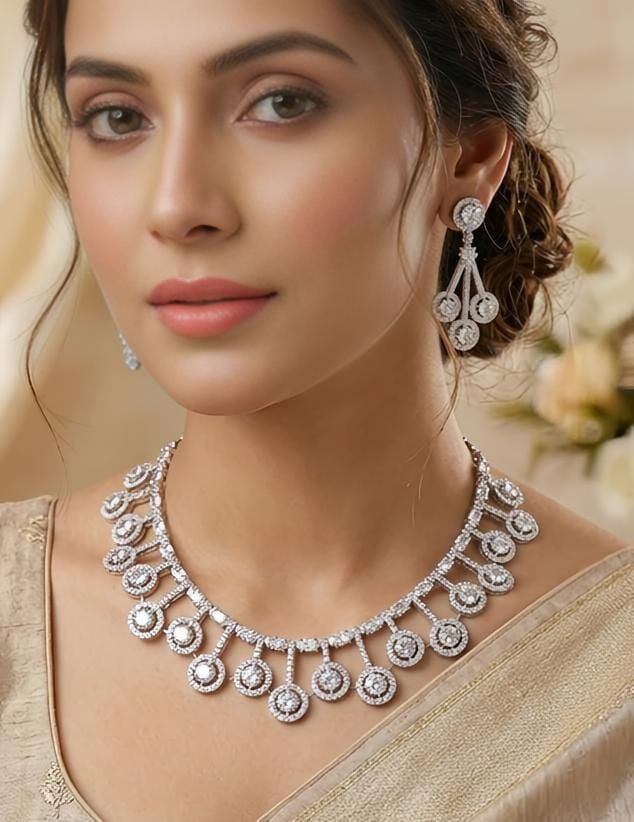 Elegant Diamond Look Necklace Set with Earrings