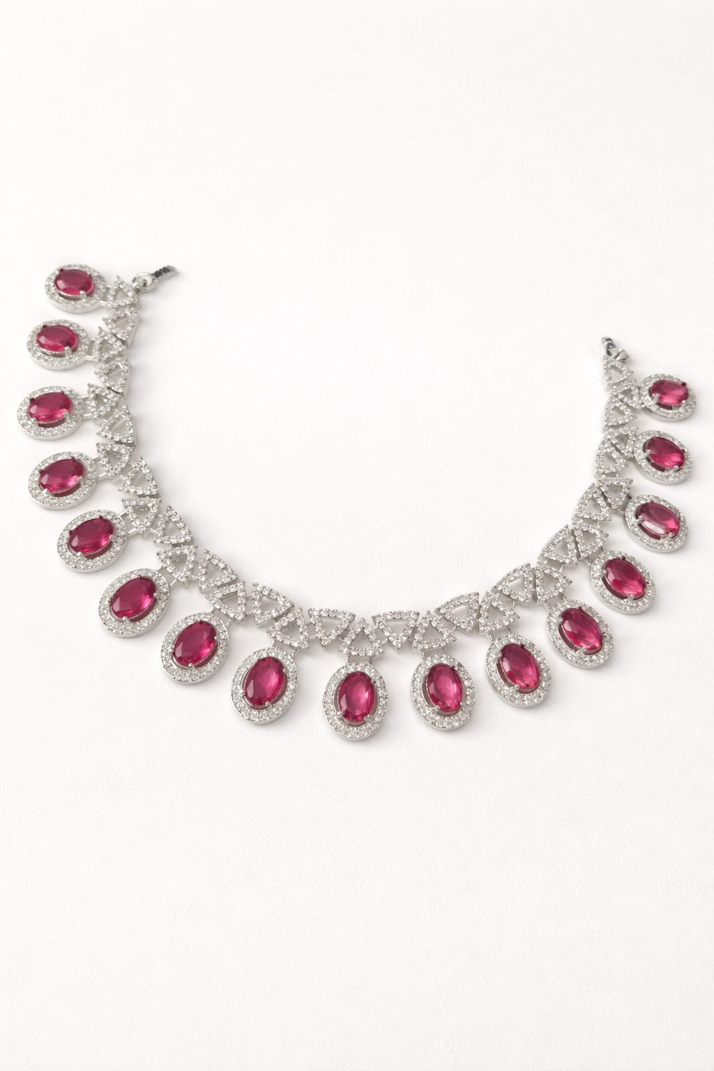 Ruby Red Stone Diamond Look Necklace Set with Earrings