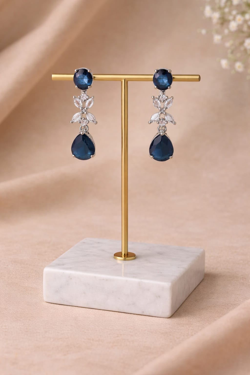 Royal Blue American Diamond Necklace Set with Earrings
