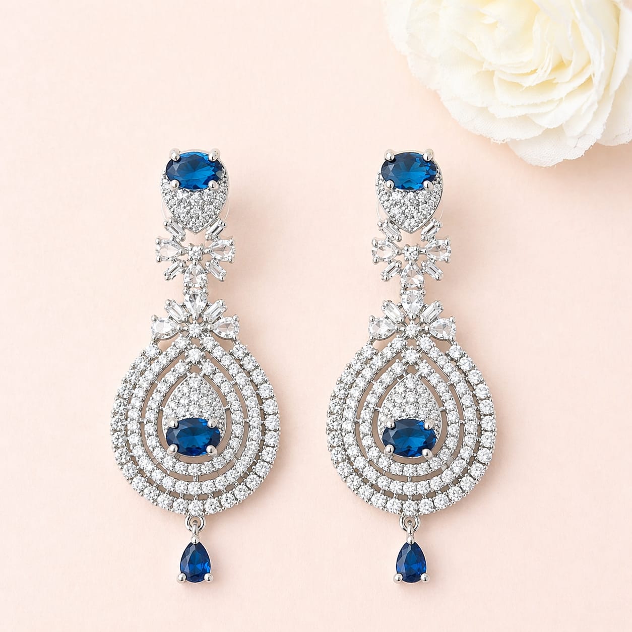 Luxury Royel Blue American Diamond Bridal Necklace Set