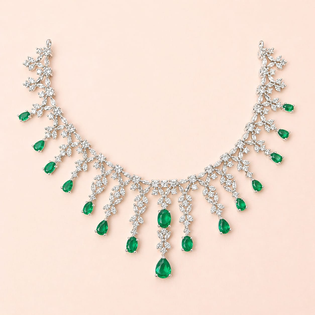 Elegant Green Stone American Diamond Necklace Set