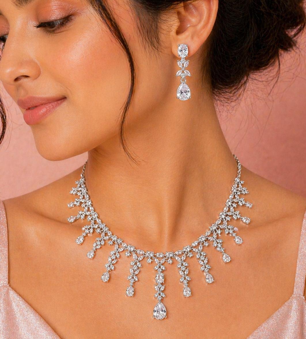 Elegant American Diamond Necklace Set with Earrings