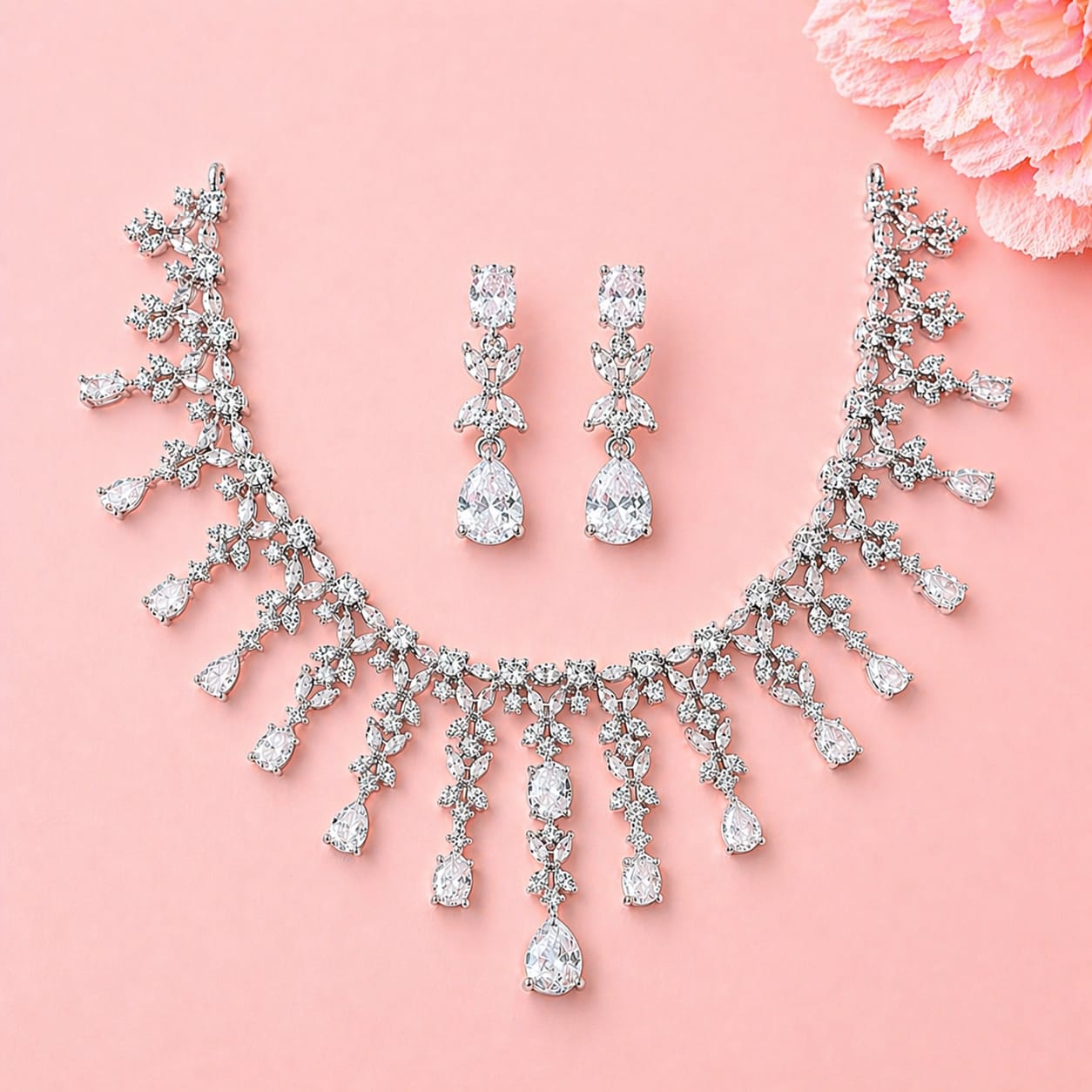 Elegant American Diamond Necklace Set with Earrings